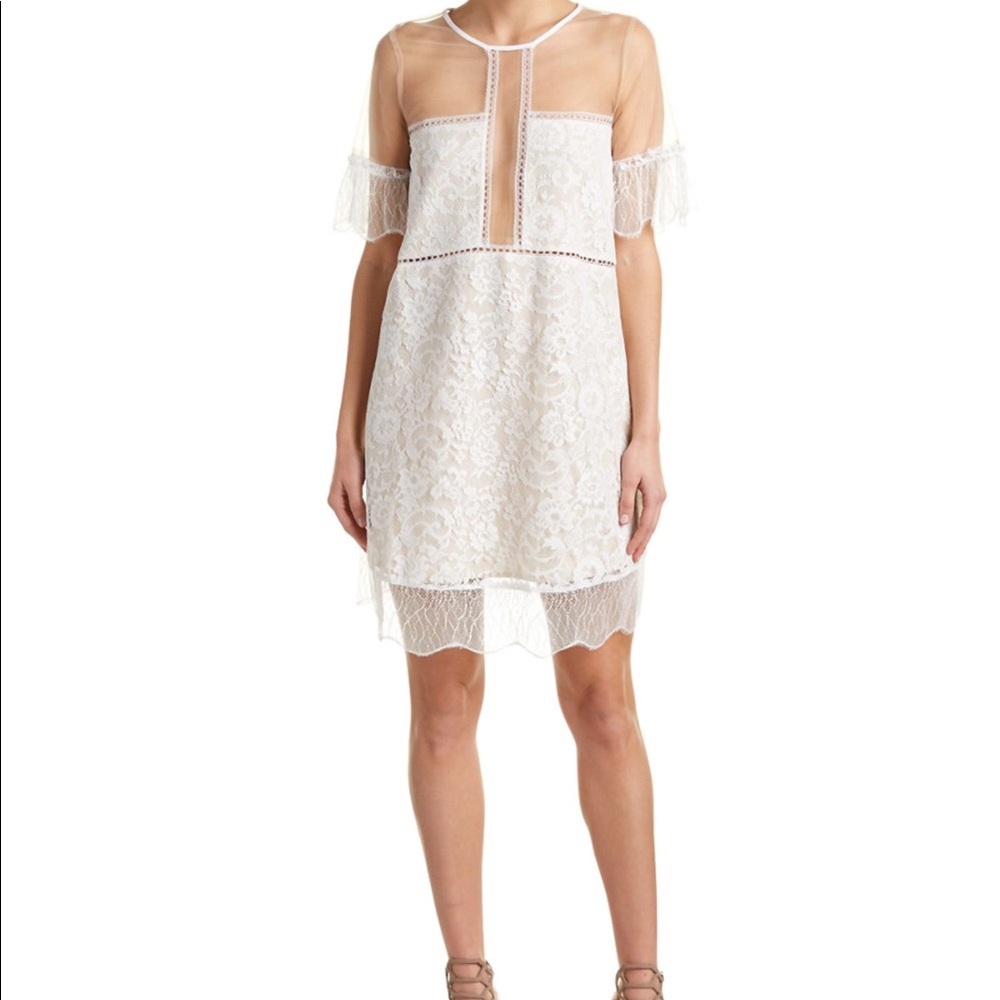 Kendall & Kylie White Lace Sheer Yoke Cocktail Dress